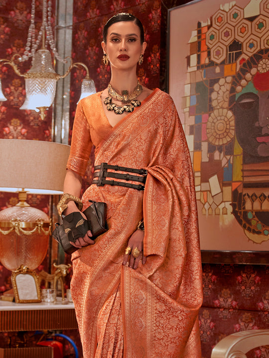 Coral Peach Kanjivaram Saree