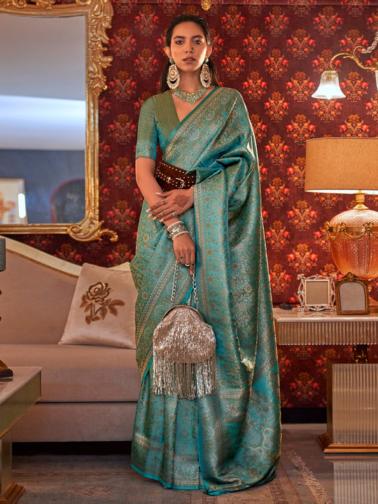 Ocean Green Kanjivaram Saree
