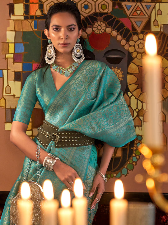 Ocean Green Kanjivaram Saree