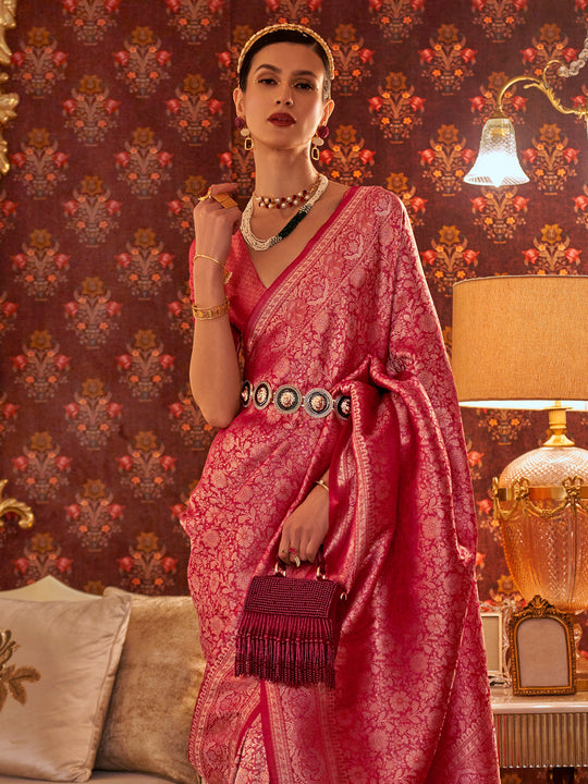 Watermelon Pink Kanjivaram Saree