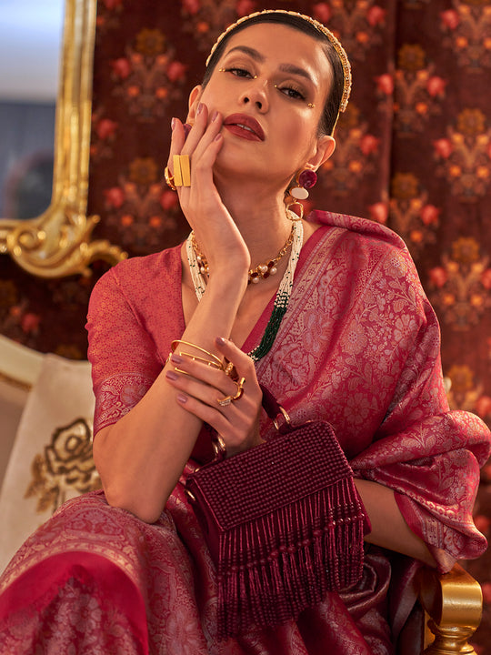 Watermelon Pink Kanjivaram Saree