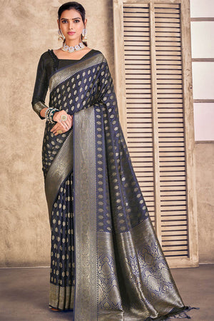 Charcoal Grey Banarasi Silk Saree