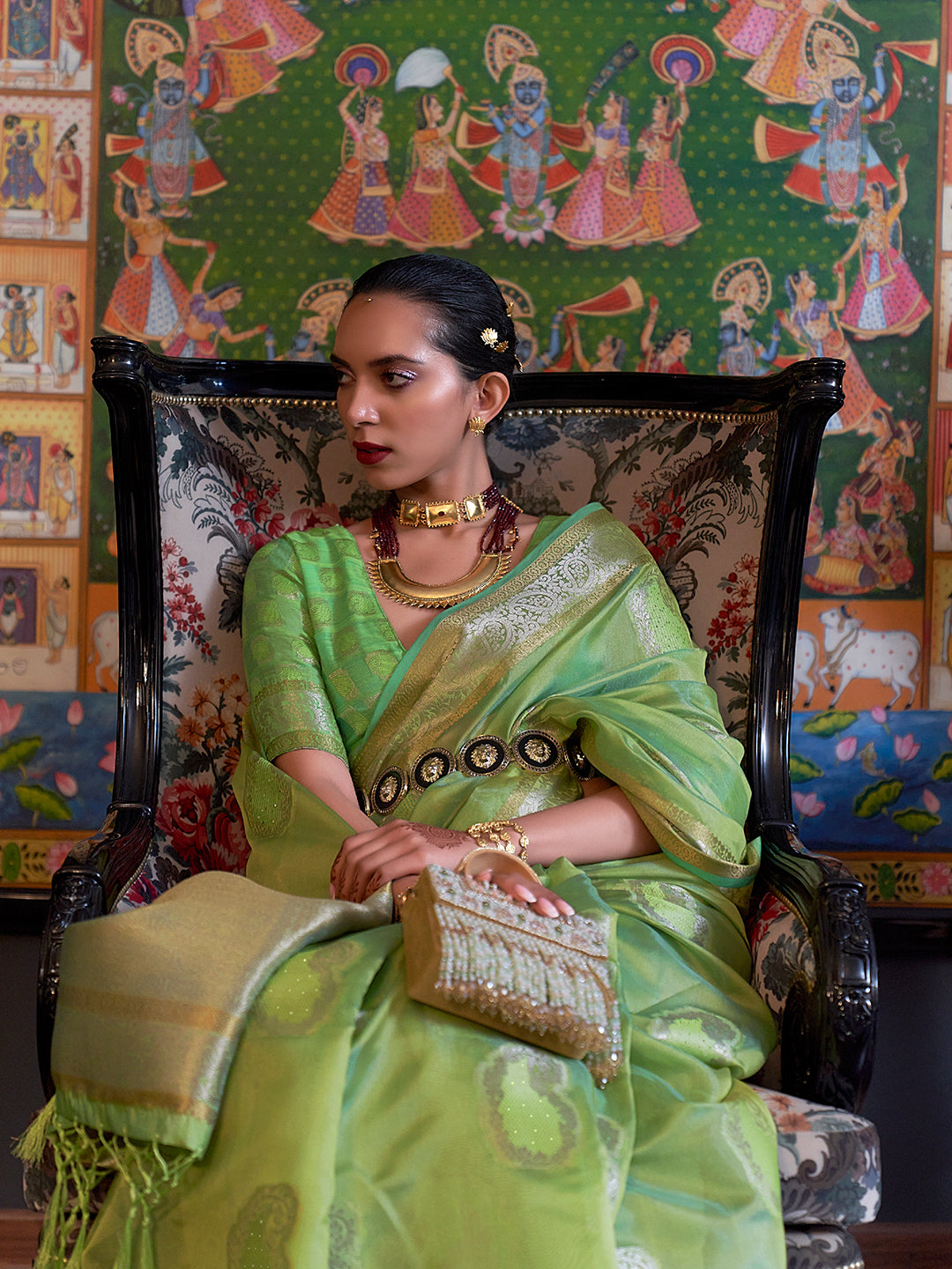 Parrot green wedding saree sale