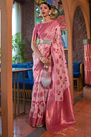Flamingo Pink Organza Saree
