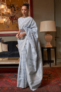 Pastel Blue Kashmiri Cotton Saree