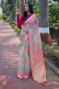 Multi  Organza Saree with Pink Blouse Piece