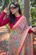 Multi  Organza Saree with Pink Blouse Piece