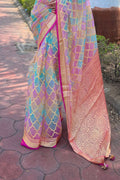 Multi  Organza Saree with Pink Blouse Piece