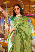 Green Banarasi Silk Saree With Blouse Piece