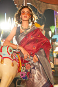 Red Banarasi Silk Saree With Blouse Piece