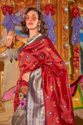 Red Banarasi Silk Saree With Blouse Piece