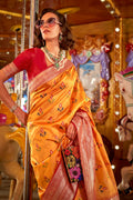 Yellow Banarasi Silk Saree With Blouse Piece