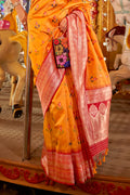 Yellow Banarasi Silk Saree With Blouse Piece