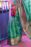 Mint Green Banarasi Silk Saree With Blouse Piece