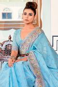 Sky Blue Pashmina Saree