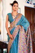 Cyan Blue Pashmina Saree