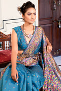 Cyan Blue Pashmina Saree