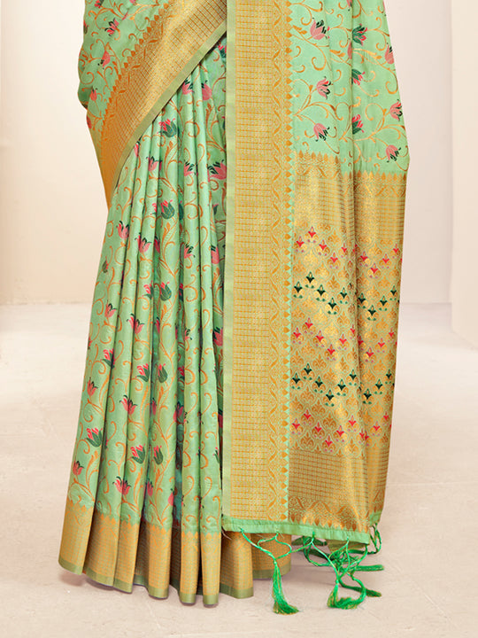 Green Banarasi Silk Saree With Blouse Piece
