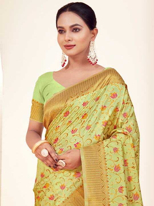 Light Green Banarasi Silk Saree With Blouse Piece