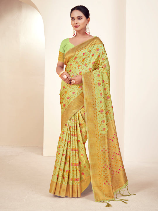 Light Green Banarasi Silk Saree With Blouse Piece