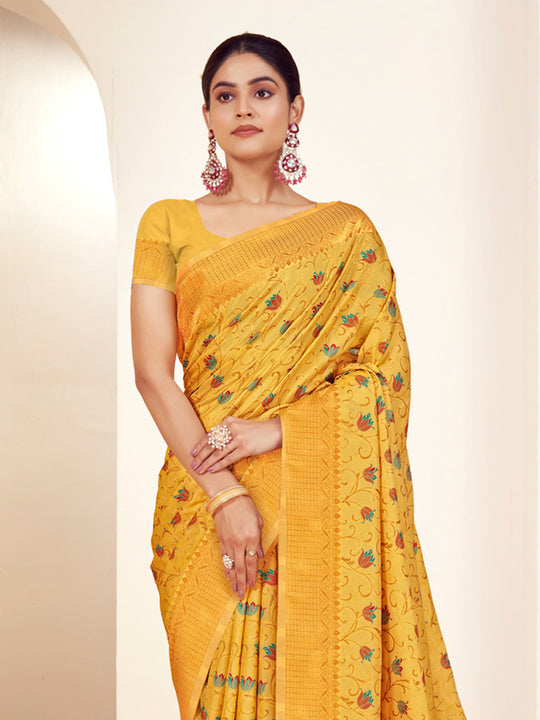 Mustard Banarasi Silk Saree With Blouse Piece