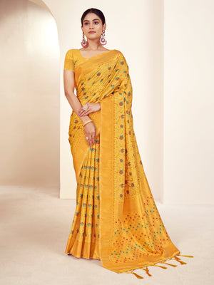 Mustard Banarasi Silk Saree With Blouse Piece