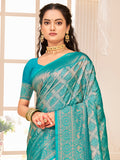 Blue Kanjivaram Silk Saree With Blouse Piece