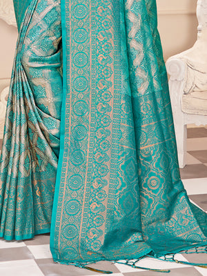 Blue Kanjivaram Silk Saree With Blouse Piece