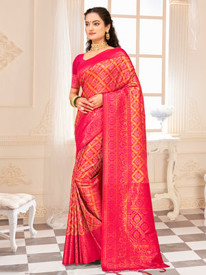 Pink Kanjivaram Silk Saree With Blouse Piece