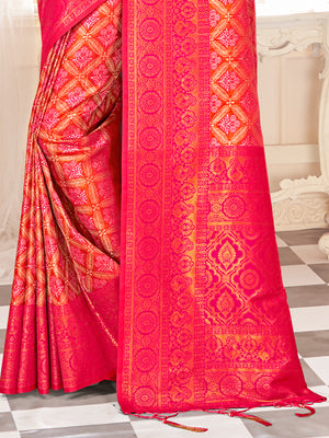 Pink Kanjivaram Silk Saree With Blouse Piece