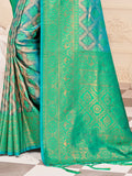 Turquoise Kanjivaram Silk Saree With Blouse Piece