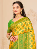 Yellow Kanjivaram Silk Saree With Blouse Piece