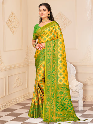 Yellow Kanjivaram Silk Saree With Blouse Piece