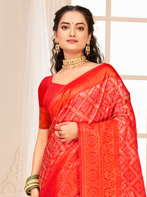 Red Kanjivaram Silk Saree With Blouse Piece