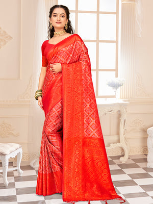 Red Kanjivaram Silk Saree With Blouse Piece