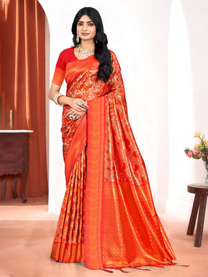 Red Kanjivaram Silk Saree With Blouse Piece