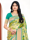 Parrot Green Kanjivaram Silk Saree With Blouse Piece