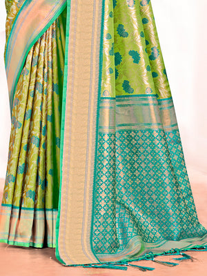 Parrot Green Kanjivaram Silk Saree With Blouse Piece