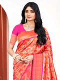 Pink Kanjivaram Silk Saree With Blouse Piece