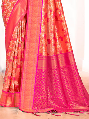 Pink Kanjivaram Silk Saree With Blouse Piece