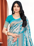 Blue Kanjivaram Silk Saree With Blouse Piece
