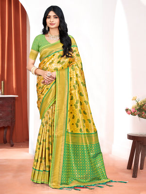 Yellow Kanjivaram Silk Saree With Blouse Piece