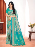 Sea Green Kanjivaram Silk Saree With Blouse Piece