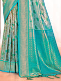 Sea Green Kanjivaram Silk Saree With Blouse Piece