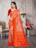 Orange Kanjivaram Silk Saree With Blouse Piece