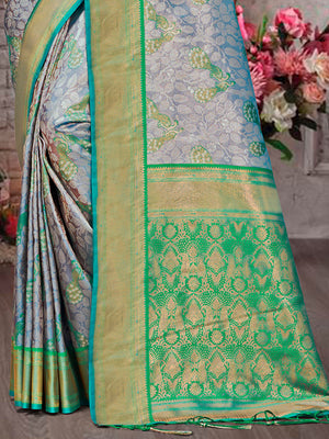 Purple Kanjivaram Silk Saree With Blouse Piece