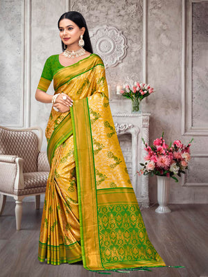 Yellow Kanjivaram Silk Saree With Blouse Piece