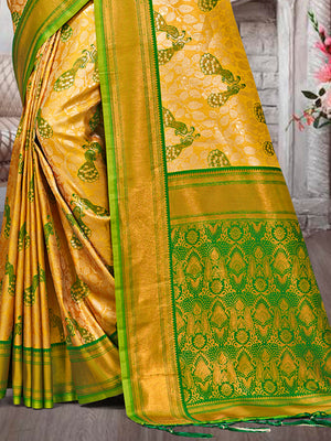 Yellow Kanjivaram Silk Saree With Blouse Piece
