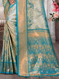 Blue Kanjivaram Silk Saree With Blouse Piece