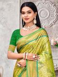 Parrot Green Kanjivaram Silk Saree With Blouse Piece